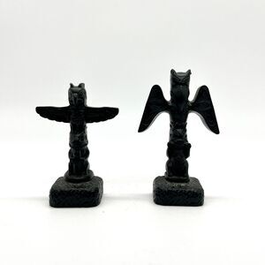 Native American Style Mini Totem Pole Figurines Black Resin Art Decor 3‎ inch